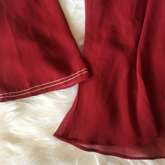 ❤️ Red Kurti-Style Sheer Long Sleeve Tunic Blouse - Picture 3 of 8